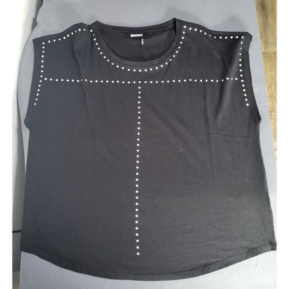 Dkny Tops - DKNY Women's XL Silver Studded Embellished Black Top Rock Goth Glam